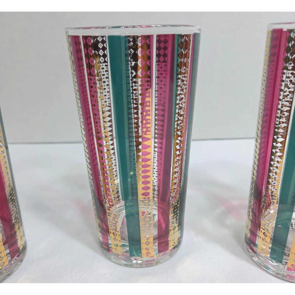 Vintage GEORGES BRIARD 22k Gold HARLEQUIN MCM Highball Cocktail Glasses Set of 5 - Picture 5 of 10